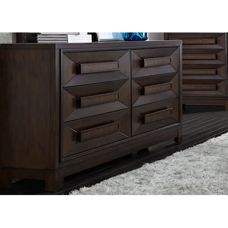 Contemporary 6 Drawer Dresser with Chamfered Drawer Fronts